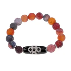 Браслет с бусиной Дзи Гаруда и нат.камнем Африканский агат