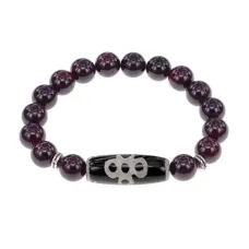 Браслет с бусиной Дзи Гаруда и нат.камнем Гранат BSDS-08-06