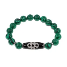 Браслет с бусиной Дзи Гаруда и синт.камнем Малахит BSDS-08-12