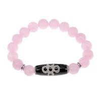 Браслет с бусиной Дзи Гаруда и нат.камнем Розовый кварц BSDS-08-15