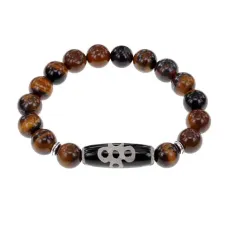 Браслет с бусиной Дзи Гаруда и нат.камнем Тигровый глаз BSDS-08-19