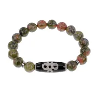 Браслет с бусиной Дзи Гаруда и нат.камнем Унакит BSDS-08-20