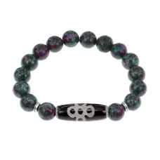 Браслет с бусиной Дзи Гаруда и синт.камнем Цоизит BSDS-08-22