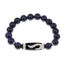 Браслет с бусиной Дзи Золотой ключ и синт.камнем Синий авантюрин BSDS-09-02