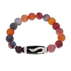 Браслет с бусиной Дзи Золотой ключ и нат.камнем Африканский агат