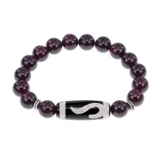 Браслет с бусиной Дзи Золотой ключ и нат.камнем Гранат BSDS-09-06