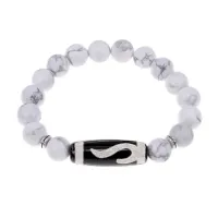 Браслет с бусиной Дзи Золотой ключ и нат.камнем Кахолонг BSDS-09-07