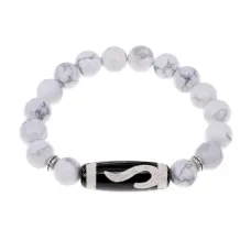 Браслет с бусиной Дзи Золотой ключ и нат.камнем Кахолонг BSDS-09-07