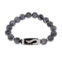 Браслет с бусиной Дзи Золотой ключ и нат.камнем Лабрадор