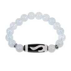 Браслет с бусиной Дзи Золотой ключ и синт.камнем Лунный камень BSDS-09-11