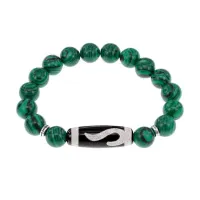 Браслет с бусиной Дзи Золотой ключ и синт.камнем Малахит BSDS-09-12
