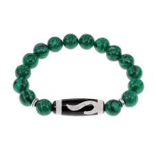 Браслет с бусиной Дзи Золотой ключ и синт.камнем Малахит BSDS-09-12