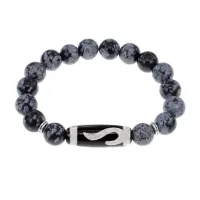 Браслет с бусиной Дзи Золотой ключ и нат.камнем Снежный обсидиан