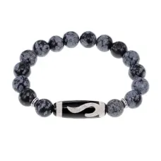 Браслет с бусиной Дзи Золотой ключ и нат.камнем Снежный обсидиан