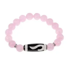 Браслет с бусиной Дзи Золотой ключ и нат.камнем Розовый кварц BSDS-09-15