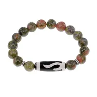 Браслет с бусиной Дзи Золотой ключ и нат.камнем Унакит BSDS-09-20