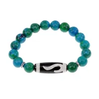Браслет с бусиной Дзи Золотой ключ и синт.камнем Хризоколла BSDS-09-21