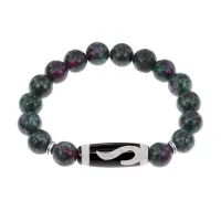 Браслет с бусиной Дзи Золотой ключ и синт.камнем Цоизит BSDS-09-22