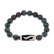 Браслет с бусиной Дзи Золотой ключ и синт.камнем Цоизит BSDS-09-22