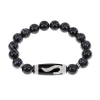 Браслет с бусиной Дзи Золотой ключ и нат.камнем Черный агат BSDS-09-23