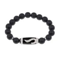 Браслет с бусиной Дзи Золотой ключ и синт.камнем Шунгит BSDS-09-24