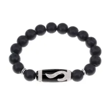 Браслет с бусиной Дзи Золотой ключ и синт.камнем Шунгит BSDS-09-24