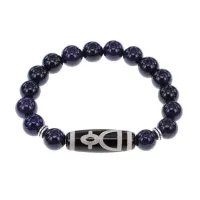 Браслет с бусиной Дзи Кубера и синт.камнем Синий авантюрин BSDS-11-02
