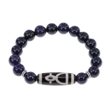 Браслет с бусиной Дзи Кубера и синт.камнем Синий авантюрин BSDS-11-02