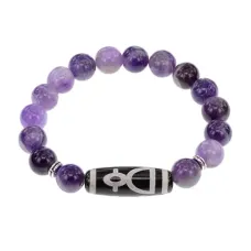 Браслет с бусиной Дзи Кубера и нат.камнем Аметист BSDS-11-03