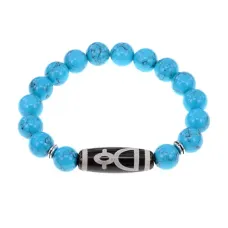 Браслет с бусиной Дзи Кубера и синт.камнем Бирюза BSDS-11-05