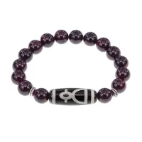 Браслет с бусиной Дзи Кубера и нат.камнем Гранат BSDS-11-06