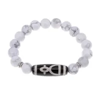 Браслет с бусиной Дзи Кубера и нат.камнем Кахолонг BSDS-11-07