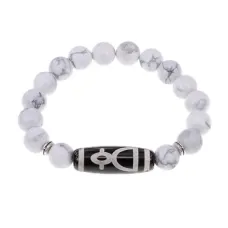 Браслет с бусиной Дзи Кубера и нат.камнем Кахолонг BSDS-11-07