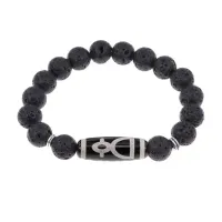 Браслет с бусиной Дзи Кубера и нат.камнем Лава BSDS-11-09