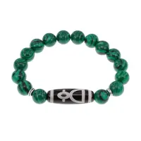 Браслет с бусиной Дзи Кубера и синтетическим камнем Малахит BSDS-11-12