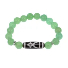 Браслет с бусиной Дзи Кубера и нат.камнем Нефрит BSDS-11-13