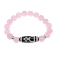 Браслет с бусиной Дзи Кубера и нат.камнем Розовый кварц BSDS-11-15