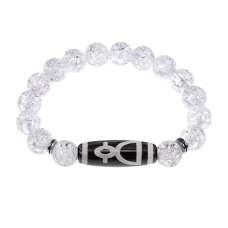 Браслет с бусиной Дзи Кубера и синт. камнем Сахарный кварц BSDS-11-16