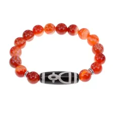 Браслет с бусиной Дзи Кубера и нат.камнем Сердолик BSDS-11-17