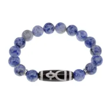 Браслет с бусиной Дзи Кубера и нат.камнем Содалит BSDS-11-18