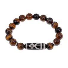 Браслет с бусиной Дзи Кубера и нат.камнем Тигровый глаз BSDS-11-19