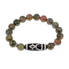 Браслет с бусиной Дзи Кубера и нат.камнем Унакит BSDS-11-20