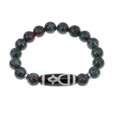 Браслет с бусиной Дзи Кубера и синт.камнем Цоизит BSDS-11-22