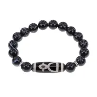 Браслет с бусиной Дзи Кубера и нат.камнем Черный агат BSDS-11-23