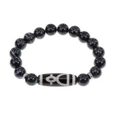 Браслет с бусиной Дзи Кубера и нат.камнем Черный агат BSDS-11-23