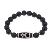 Браслет с бусиной Дзи Кубера и синт.камнем Шунгит BSDS-11-24