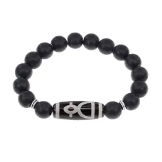 Браслет с бусиной Дзи Кубера и синт.камнем Шунгит BSDS-11-24