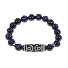 Браслет с 6-глазой бусиной Дзи и синт.камнем Синий авантюрин BSDS-12-02