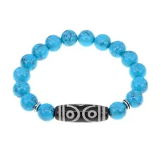 Браслет с 6-глазой бусиной Дзи и синт.камнем Бирюза BSDS-12-05