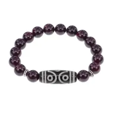Браслет с 6-глазой бусиной Дзи и нат.камнем Гранат BSDS-12-06